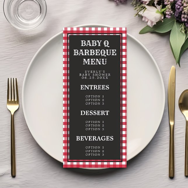 Baby Q Red Gingham Plaid Baby Shower Menu (Creator Uploaded)