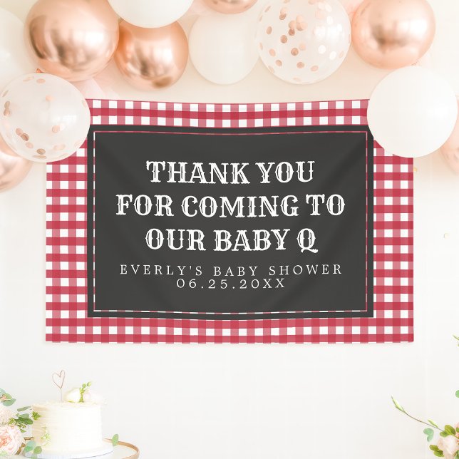 Baby Q Red Plaid Baby Shower Welcome Banner (Creator Uploaded)