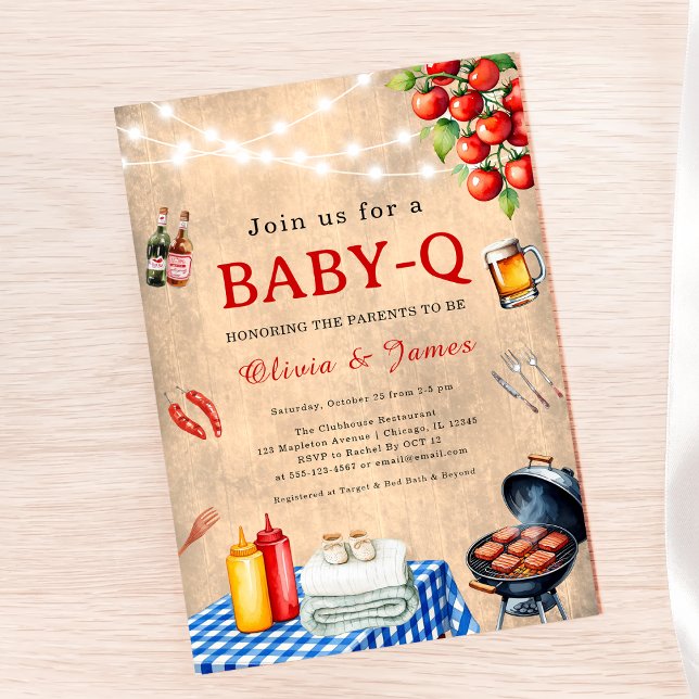 Baby-Q Shower – BBQ Couples Baby Shower Backyard  Invitation (Baby-Q Shower Invitation BBQ Baby Shower Invite Couples Baby Shower Invite Backyard Baby Shower )