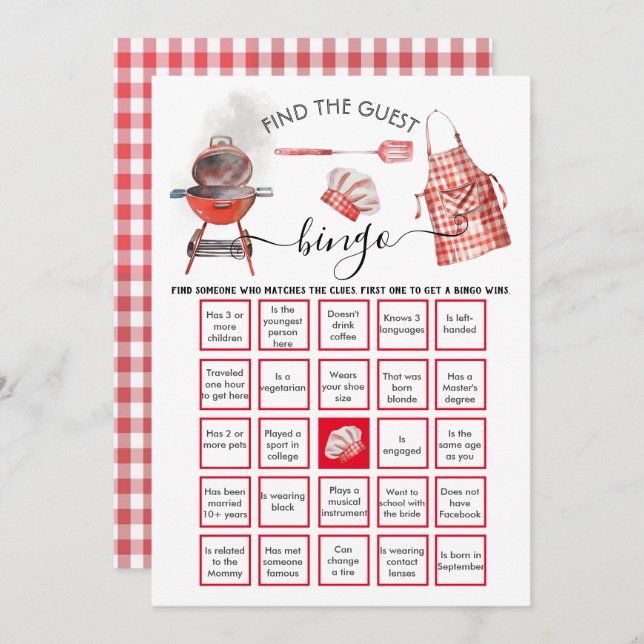 Baby-Q Shower Find the Guest BINGO  Invitation (Front/Back)