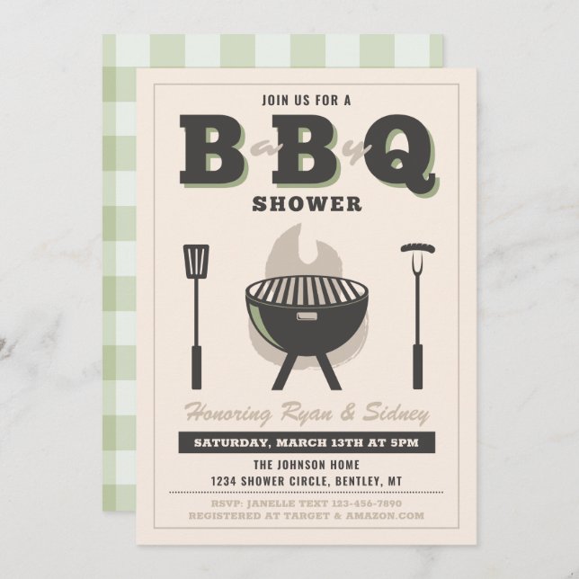 Baby Q Shower Invitation | Baby Q Invitations (Front/Back)