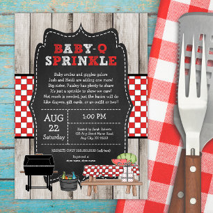 Baby Q Sprinkle, rustic wood BBQ baby shower Invitation