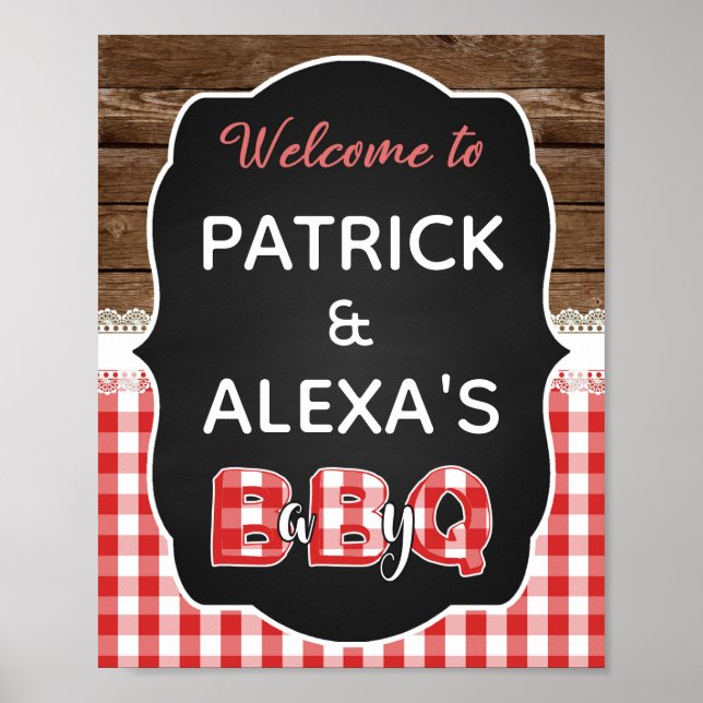 Baby Q Welcome Sign (8x10) - Red Baby Q (Front)