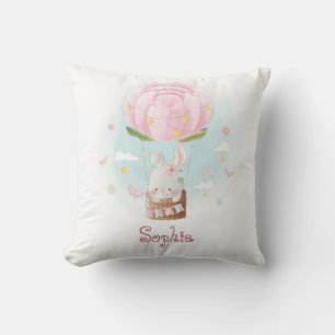 Baby rabbit in the balloon Nursery Throw Pillow