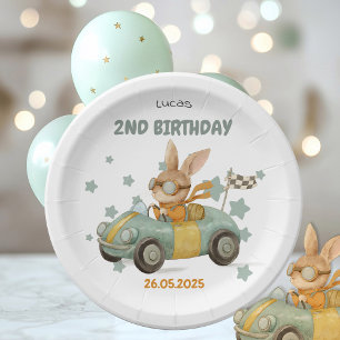 Baby Rabbit Race Cars 2nd Birthday Paper Plate