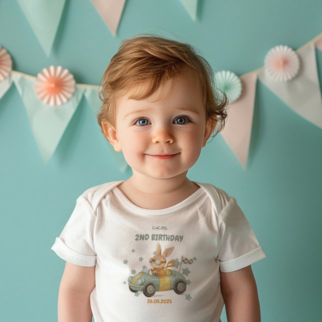 Baby Rabbit Race Cars 2nd Birthday Toddler T-Shirt (Creator Uploaded)