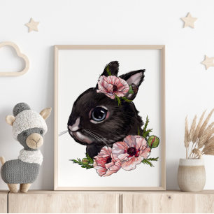 Baby Rabbit Rose Animal Poster   Wall Print