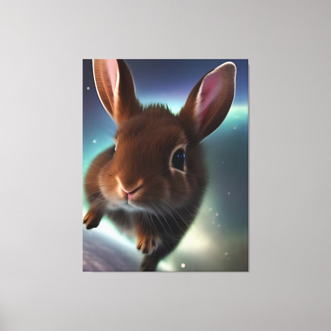 Baby Rabbit Running In Space Canvas Print (Front)
