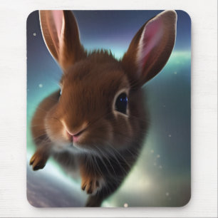 Baby Rabbit Running In Space  Mouse Pad
