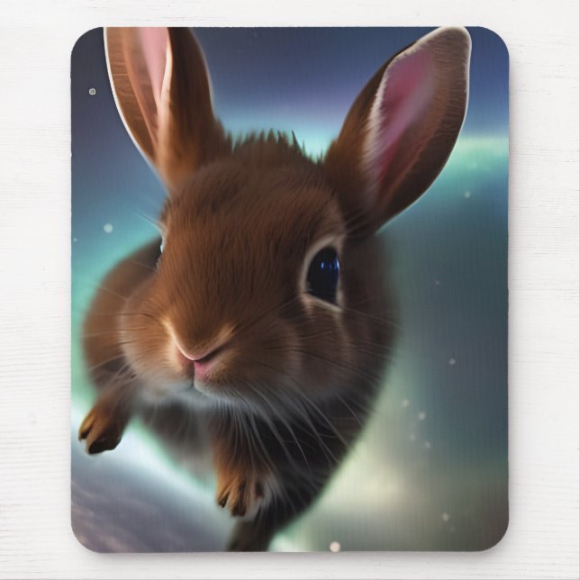 Baby Rabbit Running In Space  Mouse Pad (Front)