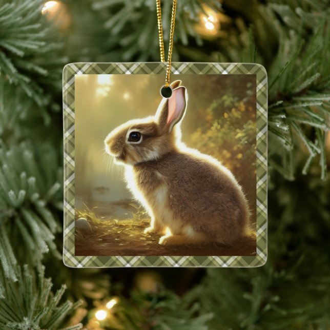 Baby Rabbit Wildlife Portrait Personalised  Ceramic Ornament (Tree)