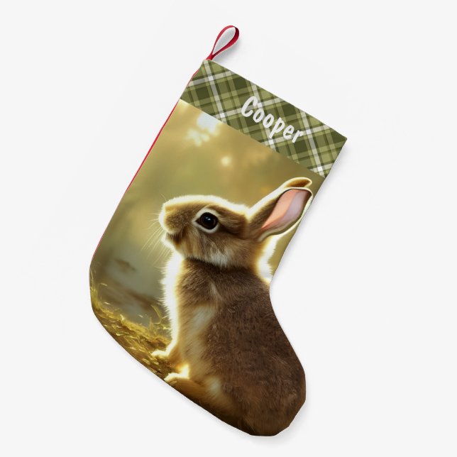 Baby Rabbit Wildlife Portrait Personalised   Small Christmas Stocking (Front (Hanging))