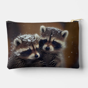 Baby Raccoons Huddle in Falling Snow Accessory Pouch