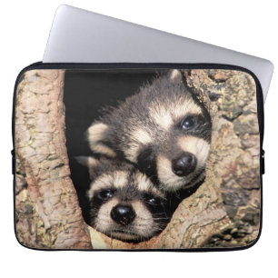 Baby Raccoons Peeking out of Tree Laptop Sleeve