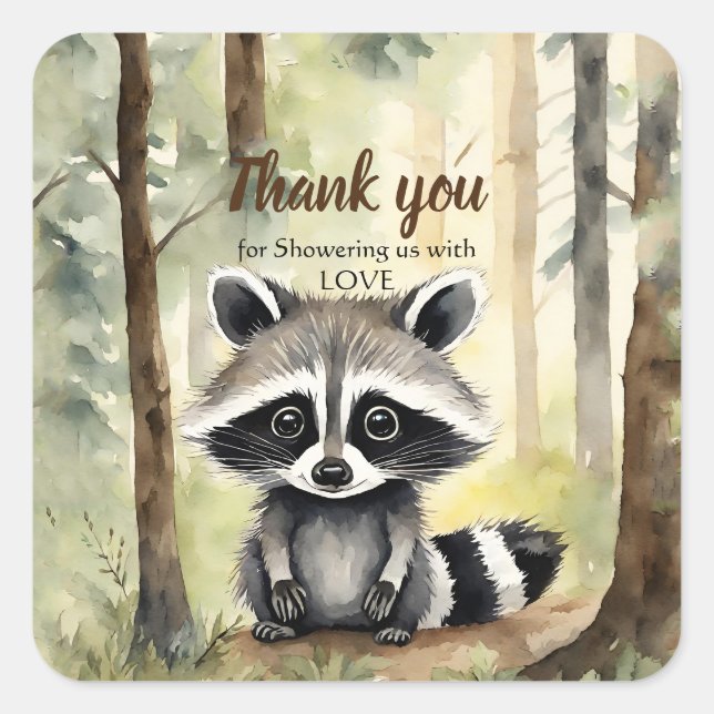 Baby Racoon Baby Shower Gender Neutral Thank You Square Sticker (Front)