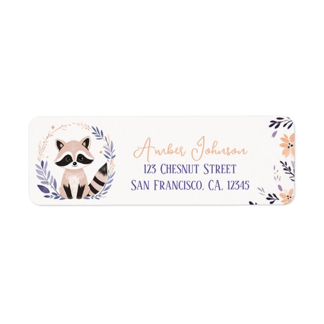 Baby Racoon Boho Peach Lavender Floral Design -  (Front)