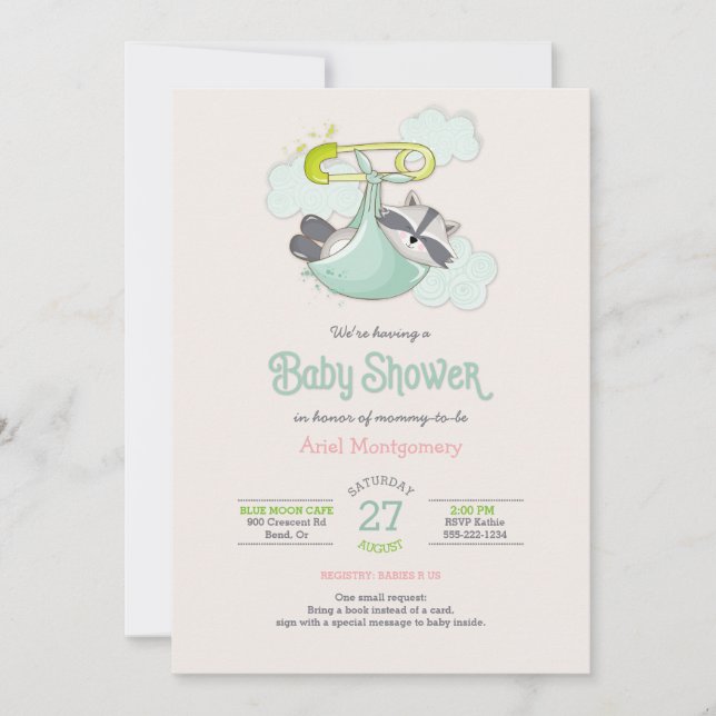 Baby Racoon Bundle Special Deliver Shower Invitation (Front)