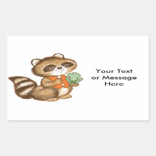 Baby Racoon in Orange Vest with Best Friend Frog Rectangular Sticker