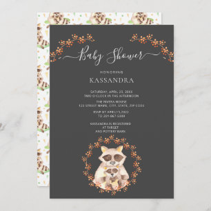 Baby Racoon & Mother Floral Wreath Baby Shower    Invitation
