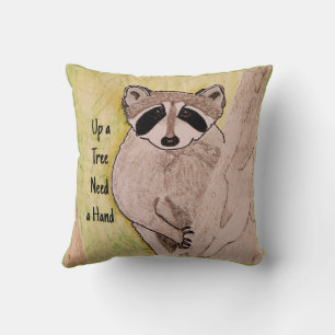 Baby Racoon Up a Tree Need a Hand Cushion