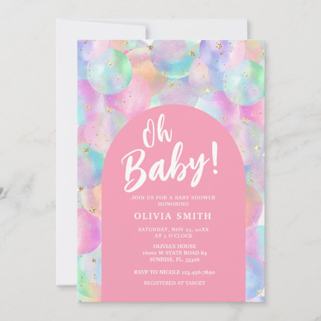 Baby Rainbow Balloons Pink Arch Baby Shower  Invitation (Front)