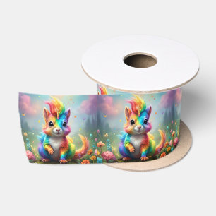 Baby Rainbow Coloured Unicorn Squirrel, Satin Ribbon