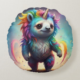 Baby Rainbow Unicorn Sloth, Round Cushion