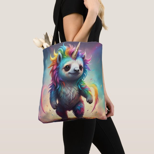Baby Rainbow Unicorn Sloth, Tote Bag (Close Up)