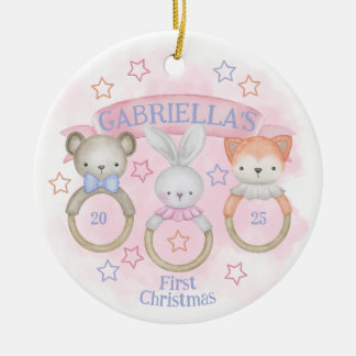 Baby Rattle Baby's First Christmas Ceramic Tree Decoration