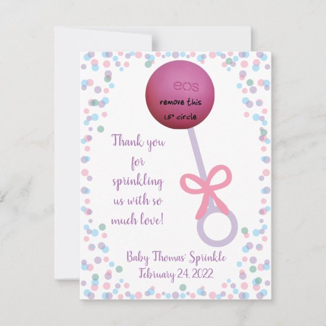 Baby Rattle shower/sprinkle EOS favour  Card (Front)
