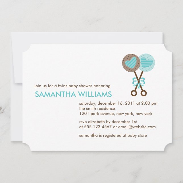 Baby Rattles Twin Boys Baby Shower Invitation (Front)