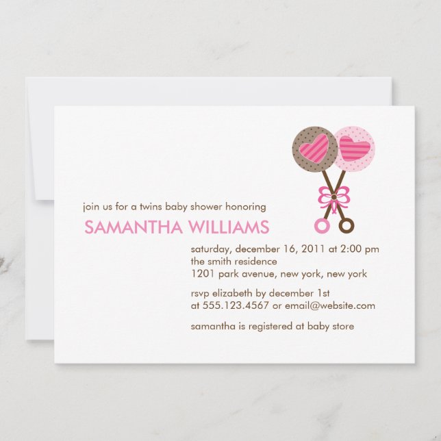 Baby Rattles Twin Girls Baby Shower Invitation (Front)