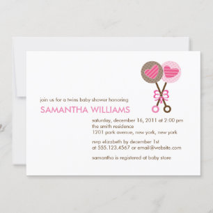 Baby Rattles Twin Girls Baby Shower Invitation