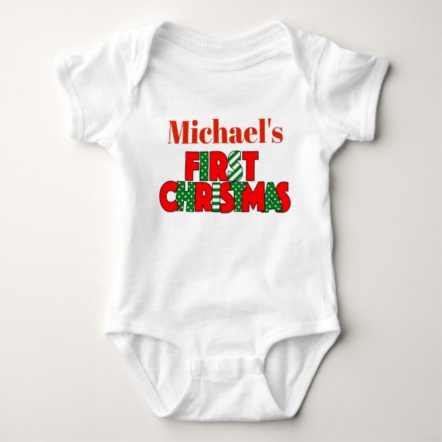 Baby Red and Green First Christmas Bodysuit (Front)