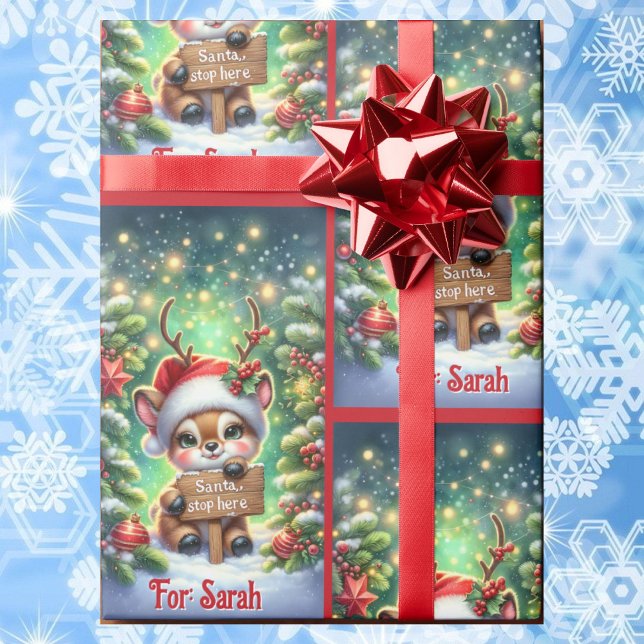 Baby Reindeer Add Child's Name Cute Christmas  Wrapping Paper (Creator Uploaded)