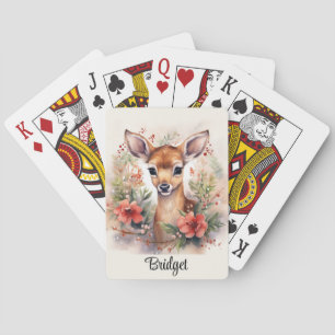 Baby Reindeer Fawn Add Name Christmas Gift Playing Cards