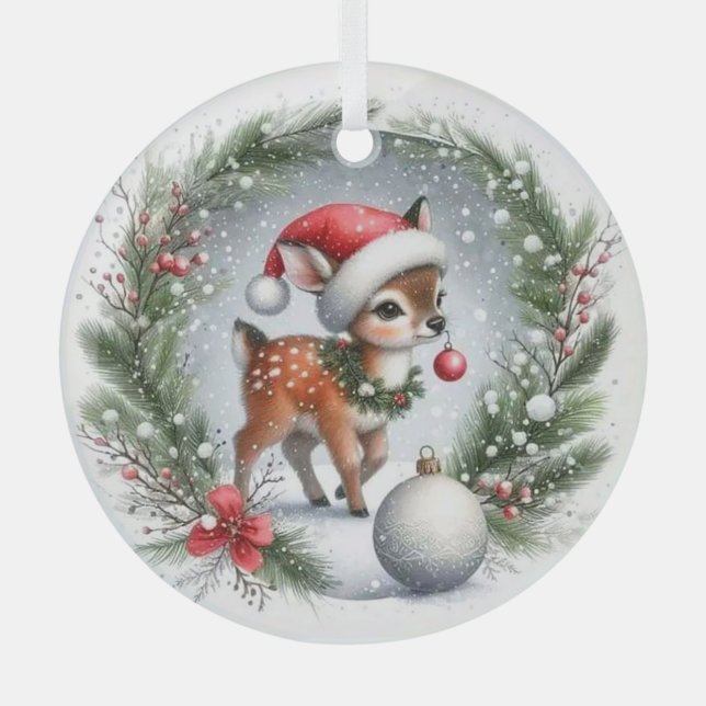 Baby Reindeer Glass Tree Decoration (Front)