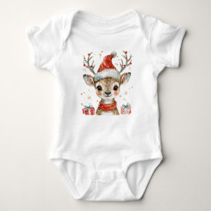 Baby Reindeer in Santa Hat Kids Baby Bodysuit