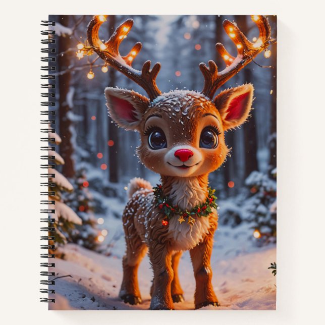 Baby Reindeer In Snowy Forest Notebook (Front)