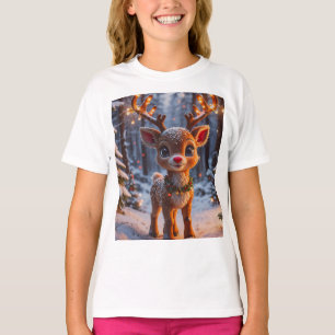 Baby Reindeer In Snowy Forest T-Shirt