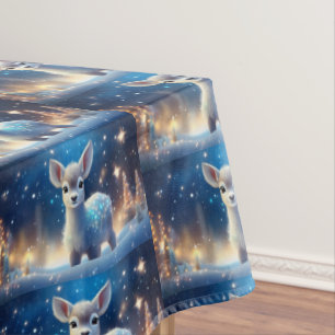 Baby Reindeer Sparkling Starry Night Tablecloth