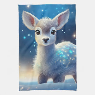 Baby Reindeer Sparkling Starry Night Tea Towel