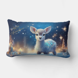 Baby Reindeer with Merry Christmas greeting Lumbar Cushion