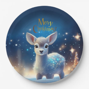 Baby Reindeer with Merry Christmas greeting Paper Plate