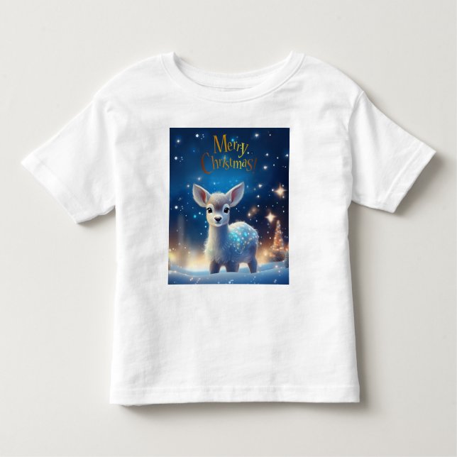 Baby Reindeer with Merry Christmas greeting Toddler T-Shirt (Front)