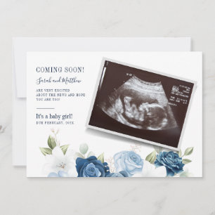 Baby Reveal Dusty Blue Floral Pregnancy Announcement