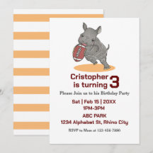 Baby Rhino American Football Birthday Invitation