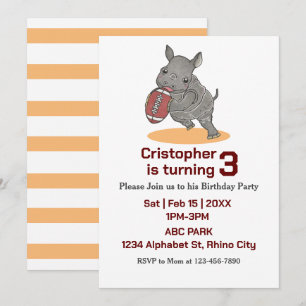 Baby Rhino American Football Birthday Invitation