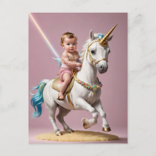Baby Riding A Unicorn Postcard