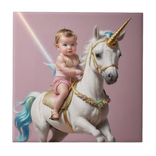 Baby Riding A Unicorn Tile